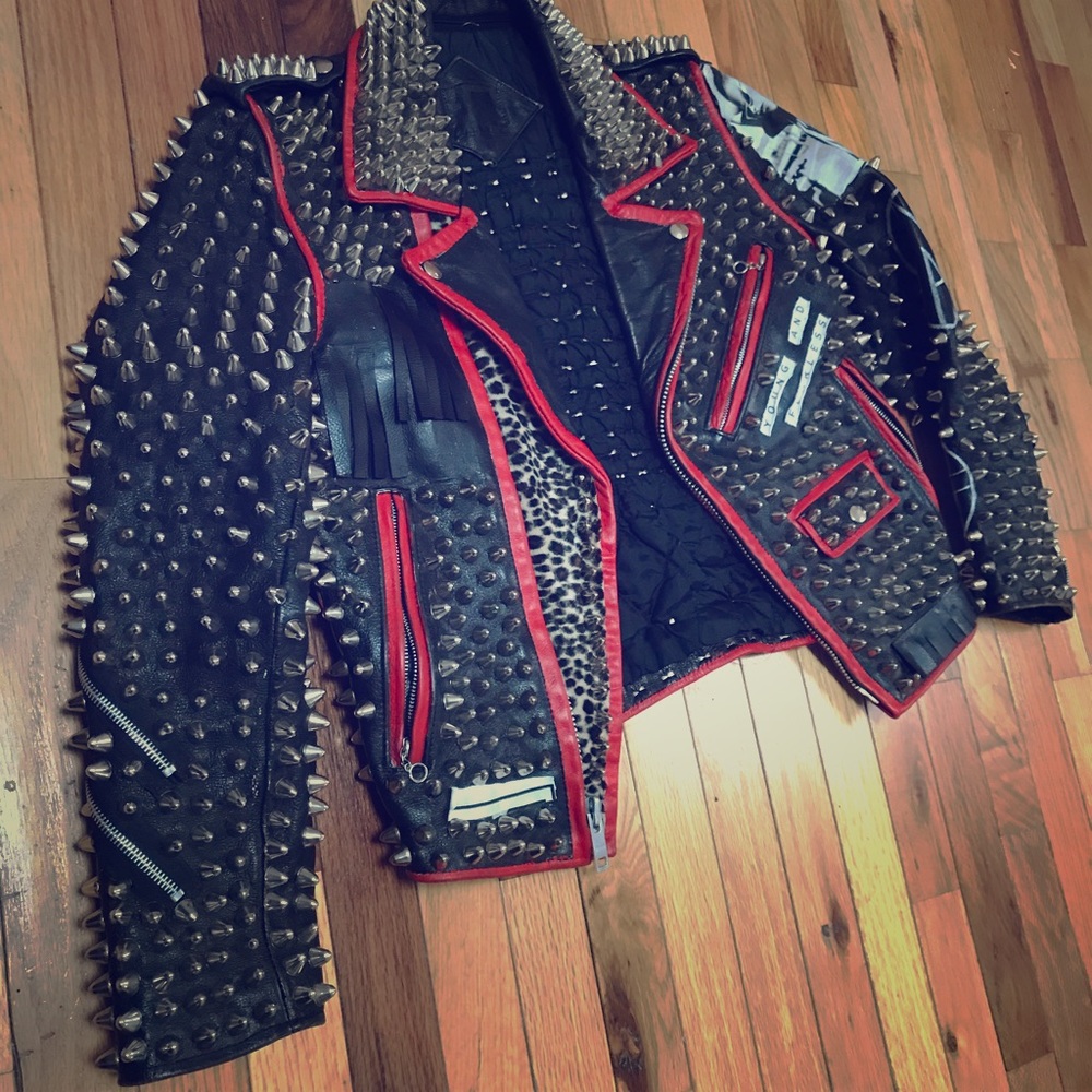 Custom studded black Oi HipHop leather jacket